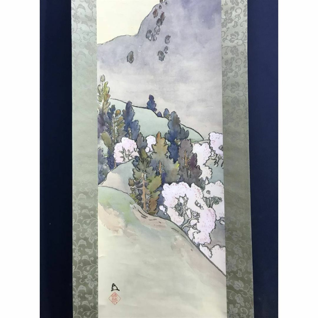 作者不詳/桜花山水図/山水図/春景山水図/掛軸☆宝船☆AC-794