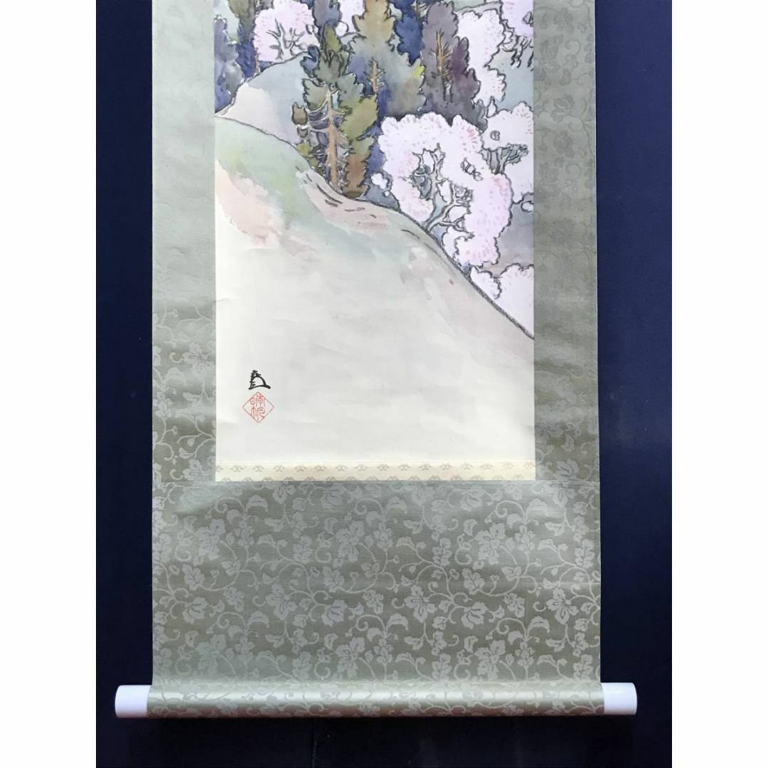 作者不詳/桜花山水図/山水図/春景山水図/掛軸☆宝船☆AC-794
