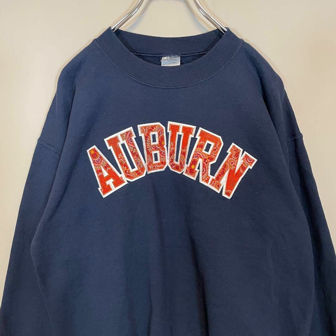 【ビッグ刺繍ロゴ◎】AUBURNカレッジロゴ　アーチロゴ古着スウェット紺90s | フリマアプリ ラクマ