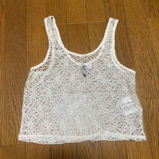 エイチアンドエム(H&M)のH&M/花柄レースシースルーショートトップス/白(カットソー(半袖/袖なし))