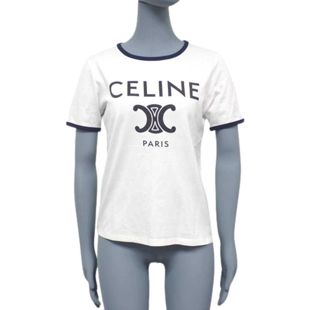 celine(セリーヌ)のセリーヌトップス トリオンフ クラシック Tシャツ コットン オフホワイト ホワイト白シロ ネイビー紺 ブラック 40802059879 レディースのトップス(Tシャツ(半袖/袖なし))の商品写真