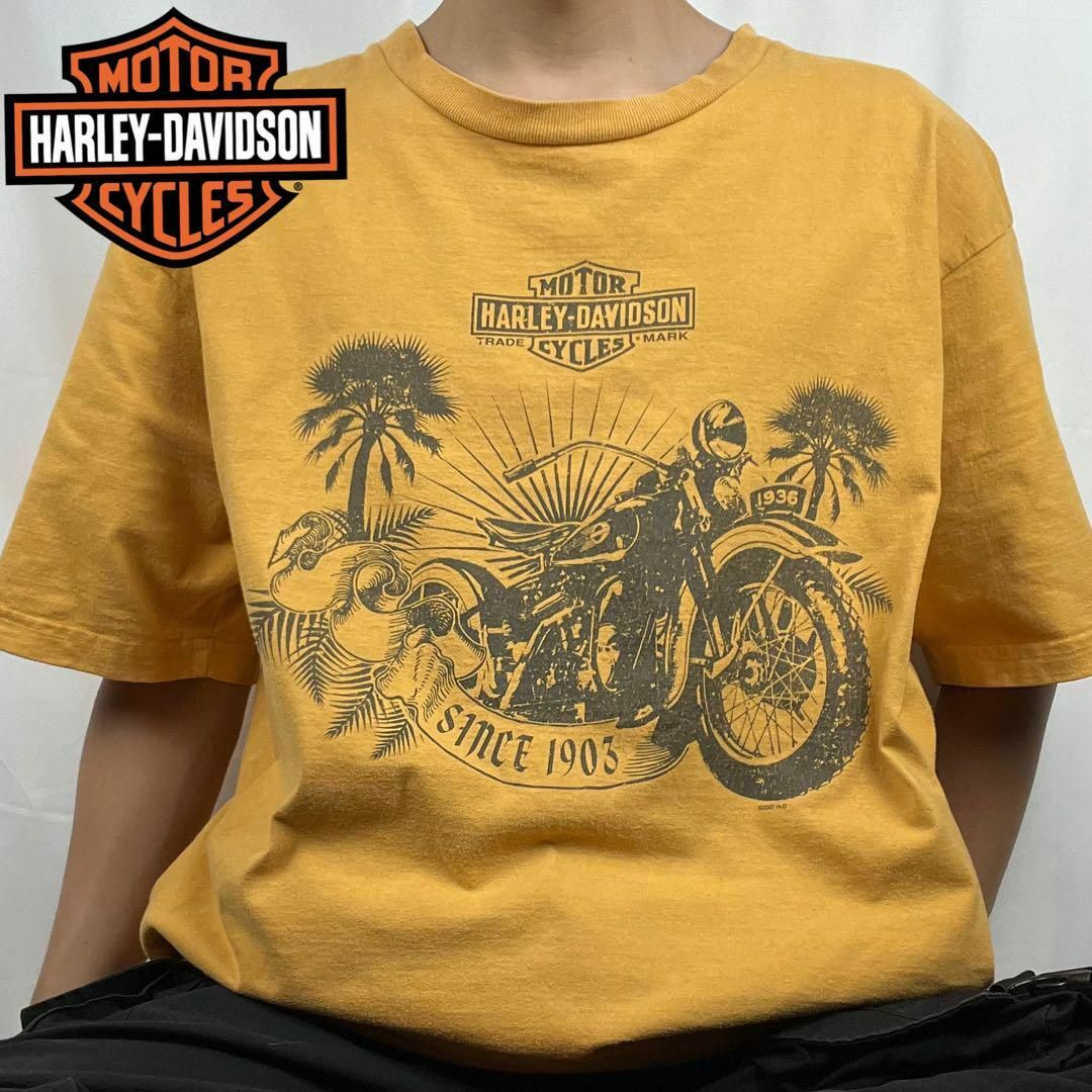 【希少】ハーレーダビッドソン Tシャツ ハワイ マウイ島 イエロー