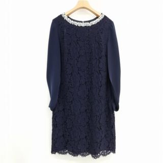 ジャスグリッティー(JUSGLITTY)の17AW 衿ビジュー マント ワンピース レース ケープスリーブ 2 ネイビー(ひざ丈ワンピース)