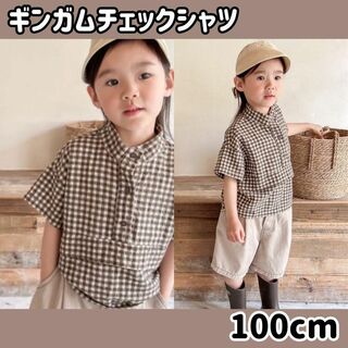 匿名配送 子供服 韓国 100 トップス 秋服 チェック 半袖 シャツ ブラウス(ワンピース)