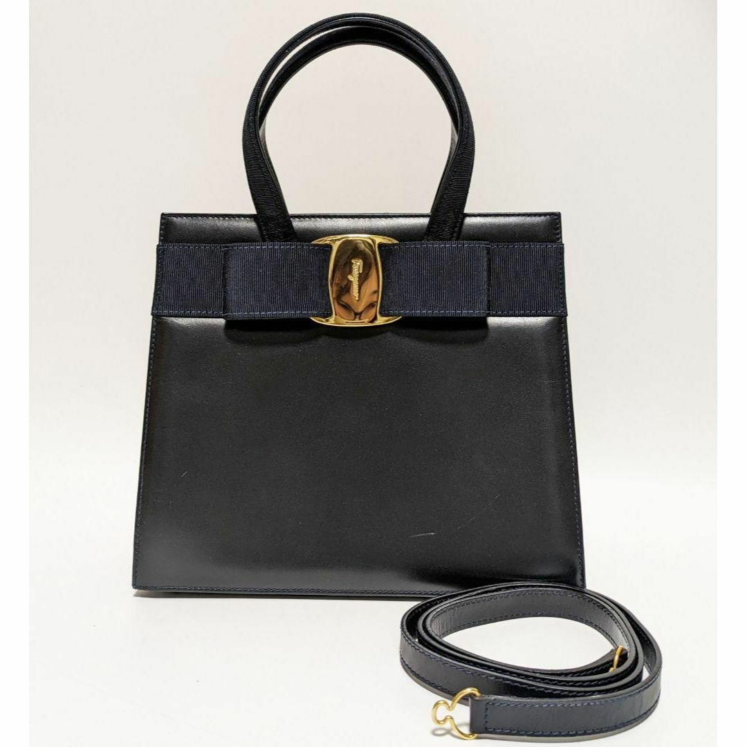 【極美品】Ferragamoフェラガモ ヴァラリボン 2way ネイビー