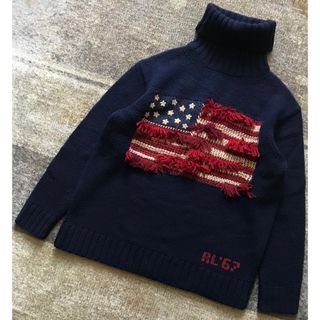 ポロラルフローレン(POLO RALPH LAUREN)の圧巻のフリンジトリム&星条旗柄 ラルフローレン タートルネック ニット セーター(ニット/セーター)