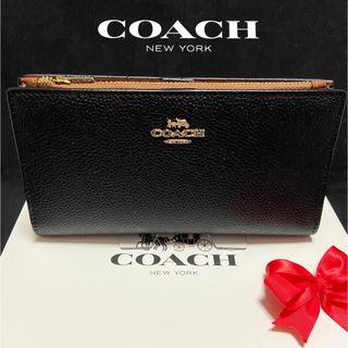 COACH - コーチ スリムで大容量 本革 おしゃれ長財布 ブラック 男女