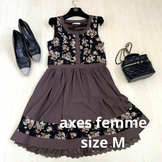 アクシーズファム(axes femme)のaxes femme 花柄ウエスト切り替えノースリーブワンピース　sizeM(ひざ丈ワンピース)