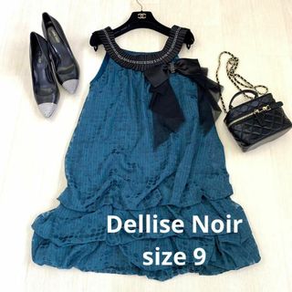 Dellise Noir 胸元リボンシフォンワンピースドレス　size M(ひざ丈ワンピース)