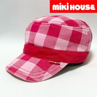 ホットビスケッツ(HOT BISCUITS)のmiki HOUSEミキハウス ピンクチェック柄スウェット生地キャップ ゴム入り(帽子)