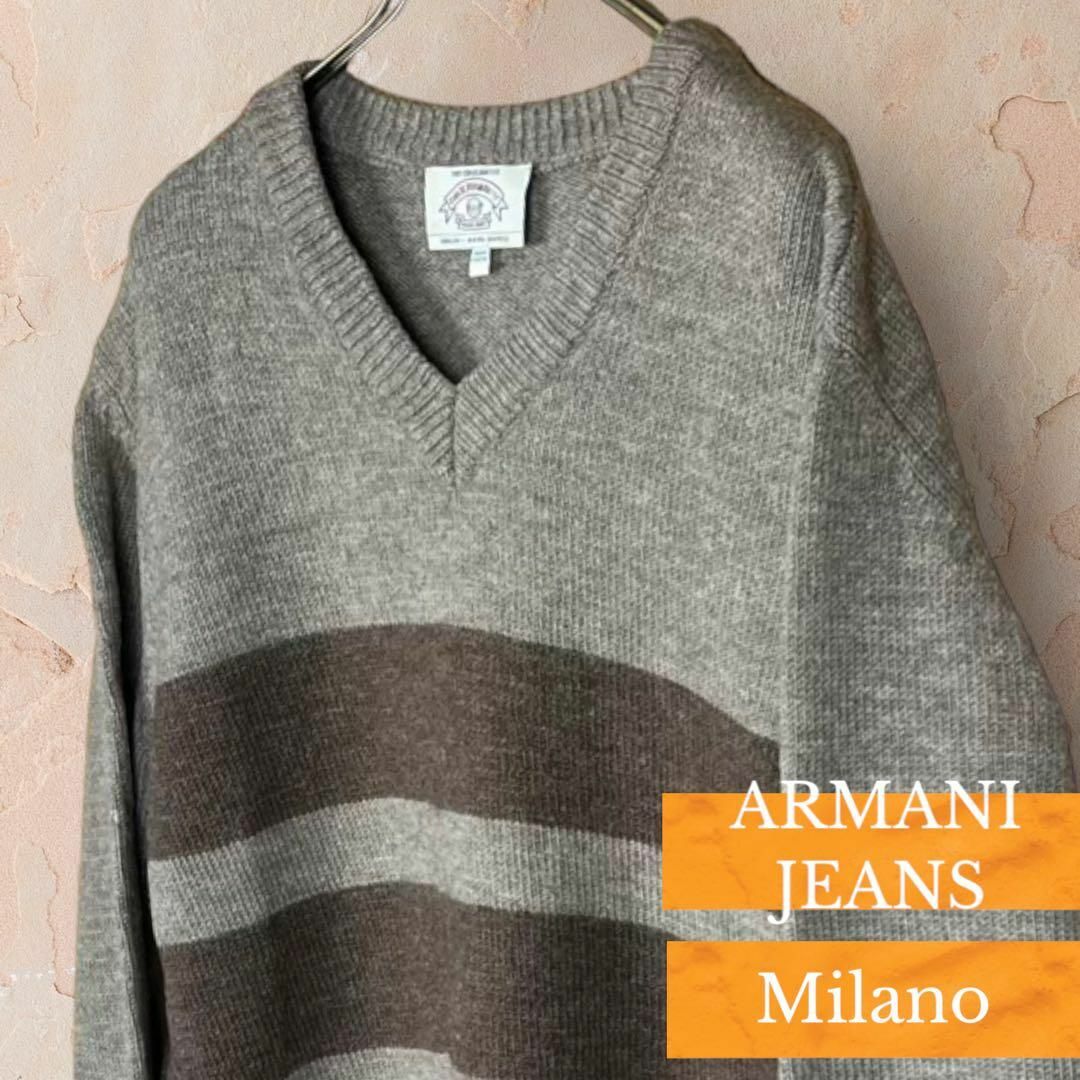 ARMANI JEANS(アルマーニジーンズ)の【ARMANI JEANS】ニット セーター イタリア製 ブラウン M ウール メンズのトップス(ニット/セーター)の商品写真