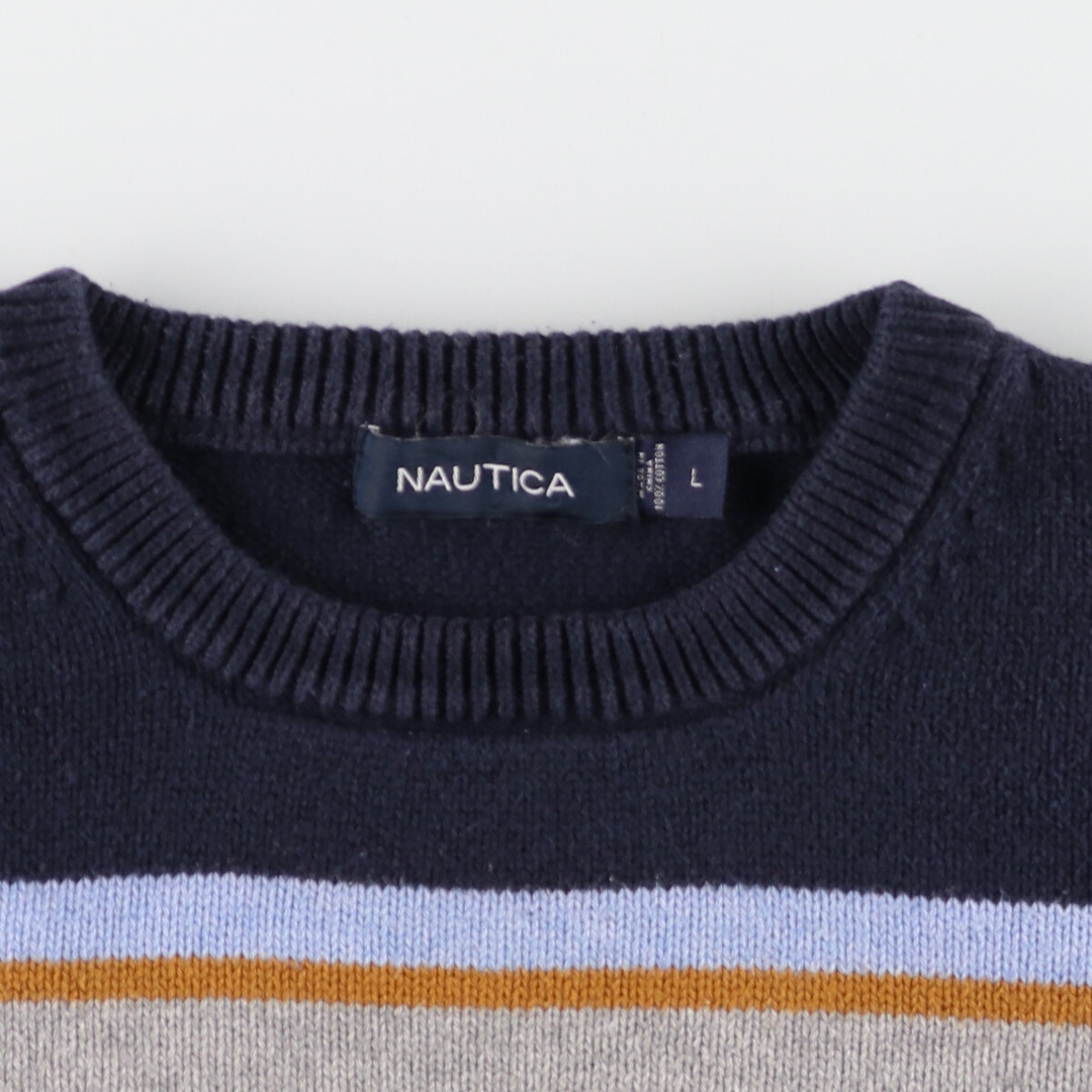 NAUTICA(ノーティカ)の古着 ノーティカ NAUTICA ボーダー柄 コットンニットセーター メンズM /eaa364089 メンズのトップス(ニット/セーター)の商品写真