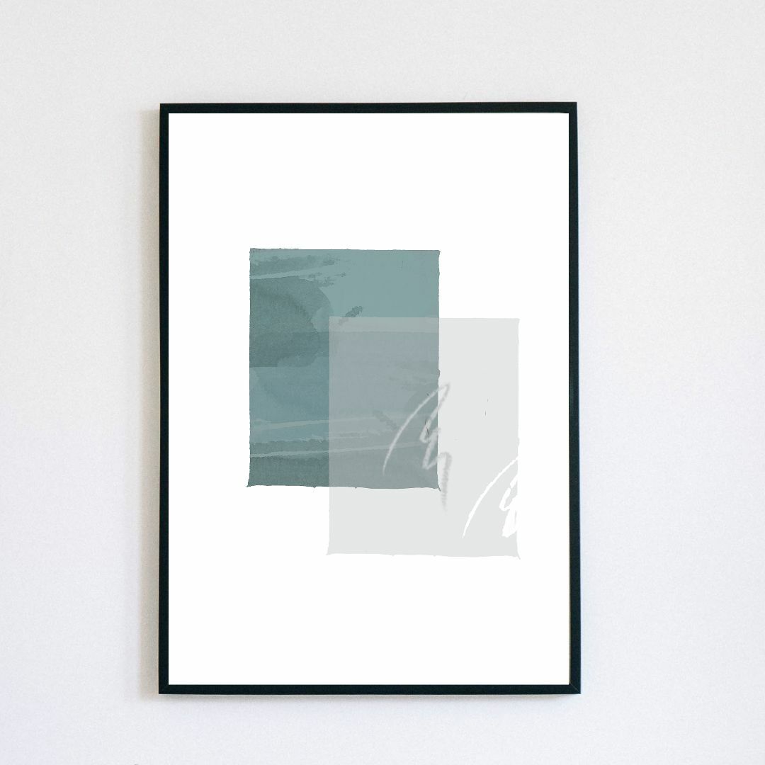 ポスター　インテリア　北欧　グレー　青　緑　アートポスター　抽象画　グレー ハンドメイドのインテリア/家具(アート/写真)の商品写真