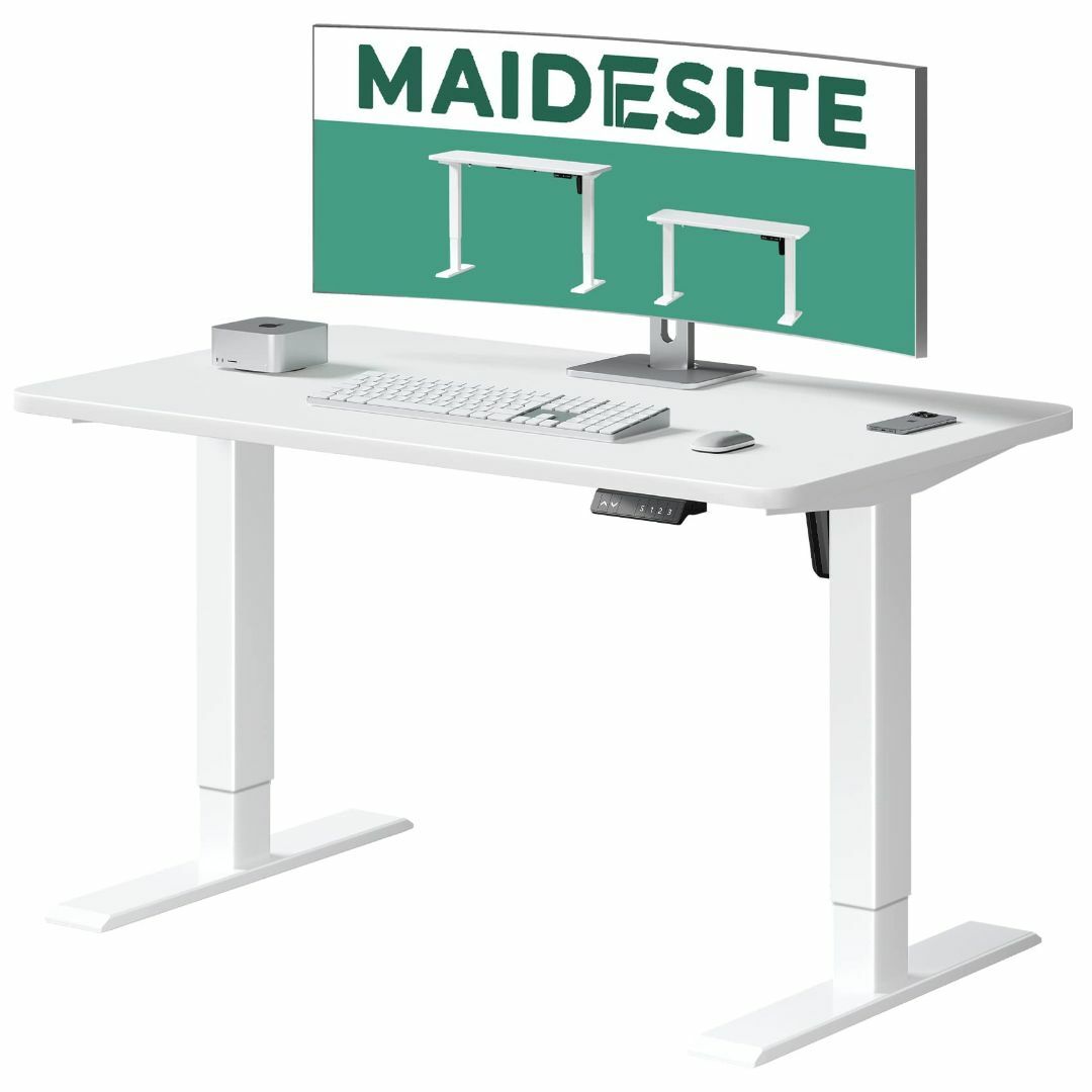 【色: ホワイト】Maidesite 電動スタンディングデスク 幅120×奥行6