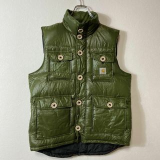 機能性抜群ダウンベスト◎】Carhartt古着グリーン緑マルチボタン90s-