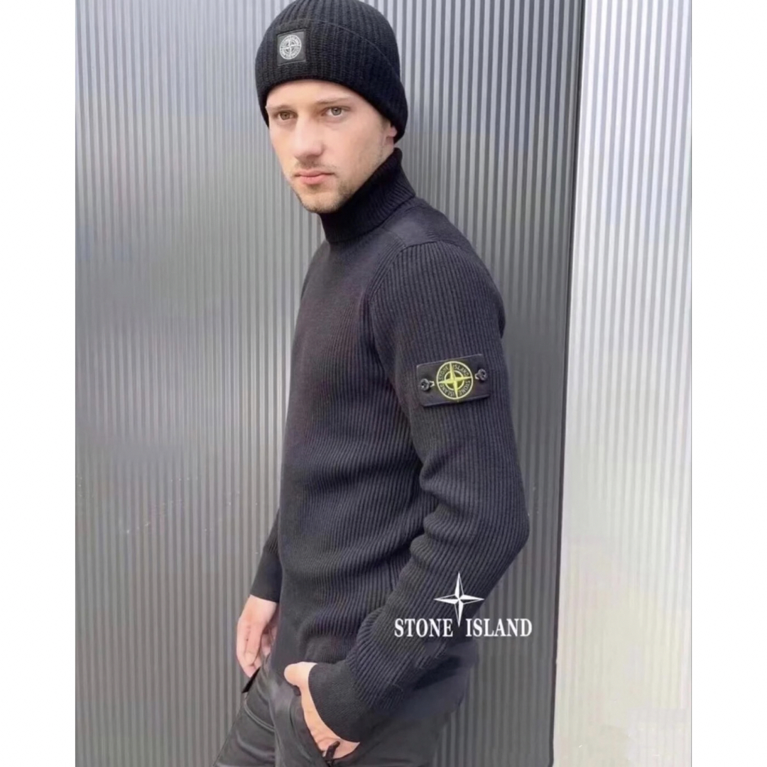 STONE ISLAND ウール ロゴ ビーニー ニット帽