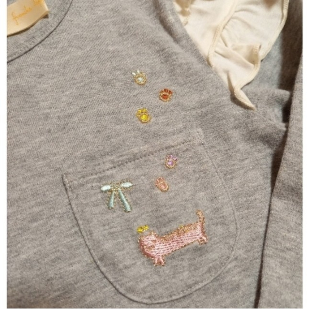 franche lippee(フランシュリッペ)のフランシュリッペ ラ ペチット ◆ ネコちゃん刺繍の長袖Tシャツ キッズ/ベビー/マタニティのキッズ服女の子用(90cm~)(Tシャツ/カットソー)の商品写真