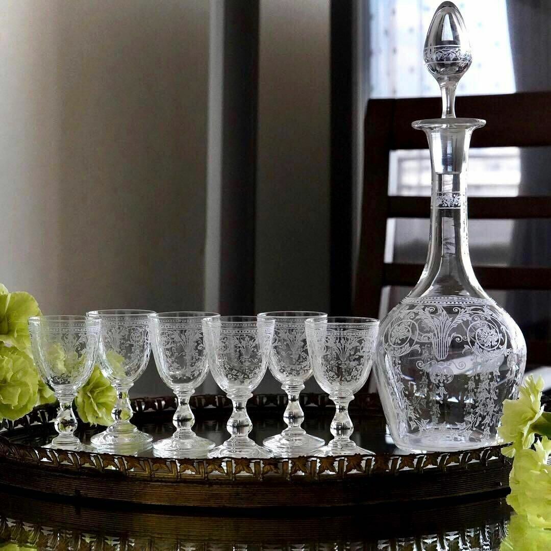アンティークバカラ カラフェ グラス セット オールド ガラス クリスタル 食器