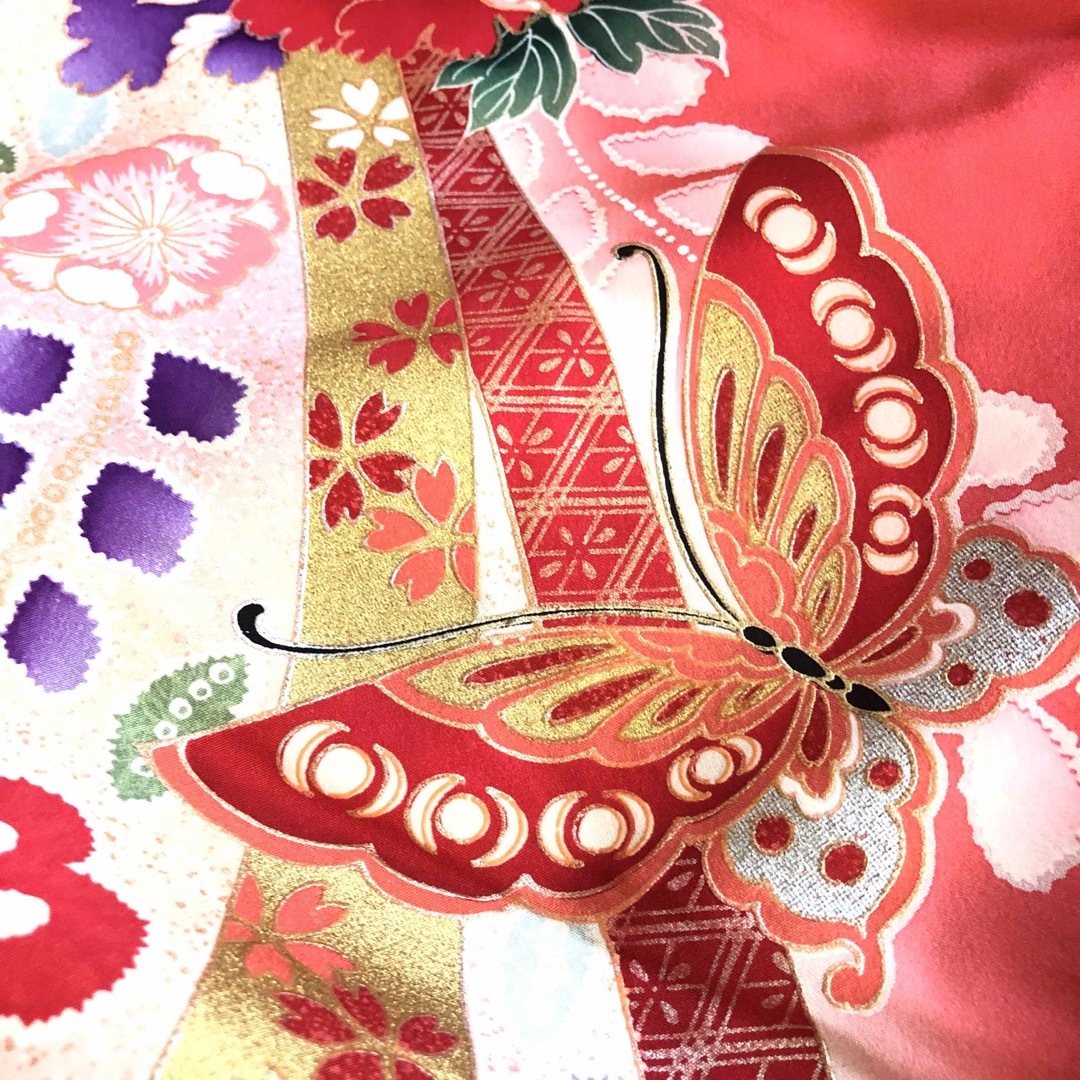 扇に蝶と花の袋帯 着物-