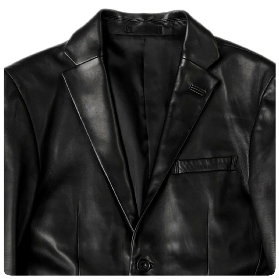 バーバリーブラックレーベル 最高級スムースラムレザー2Bテーラードジャケット Sブラックサイズ