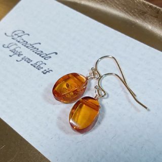 835 エネルギー補充✨ 楕円形～ 琥珀アンバー 琥珀ピアス /イヤリング