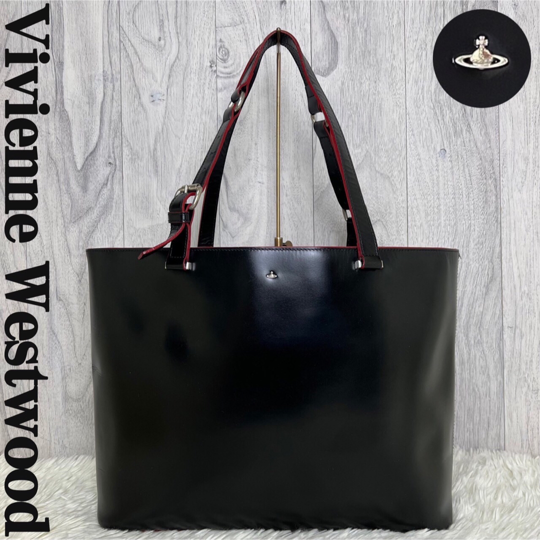 A4可 美品 Vivienne Westwood レザー トートバッグ 黒