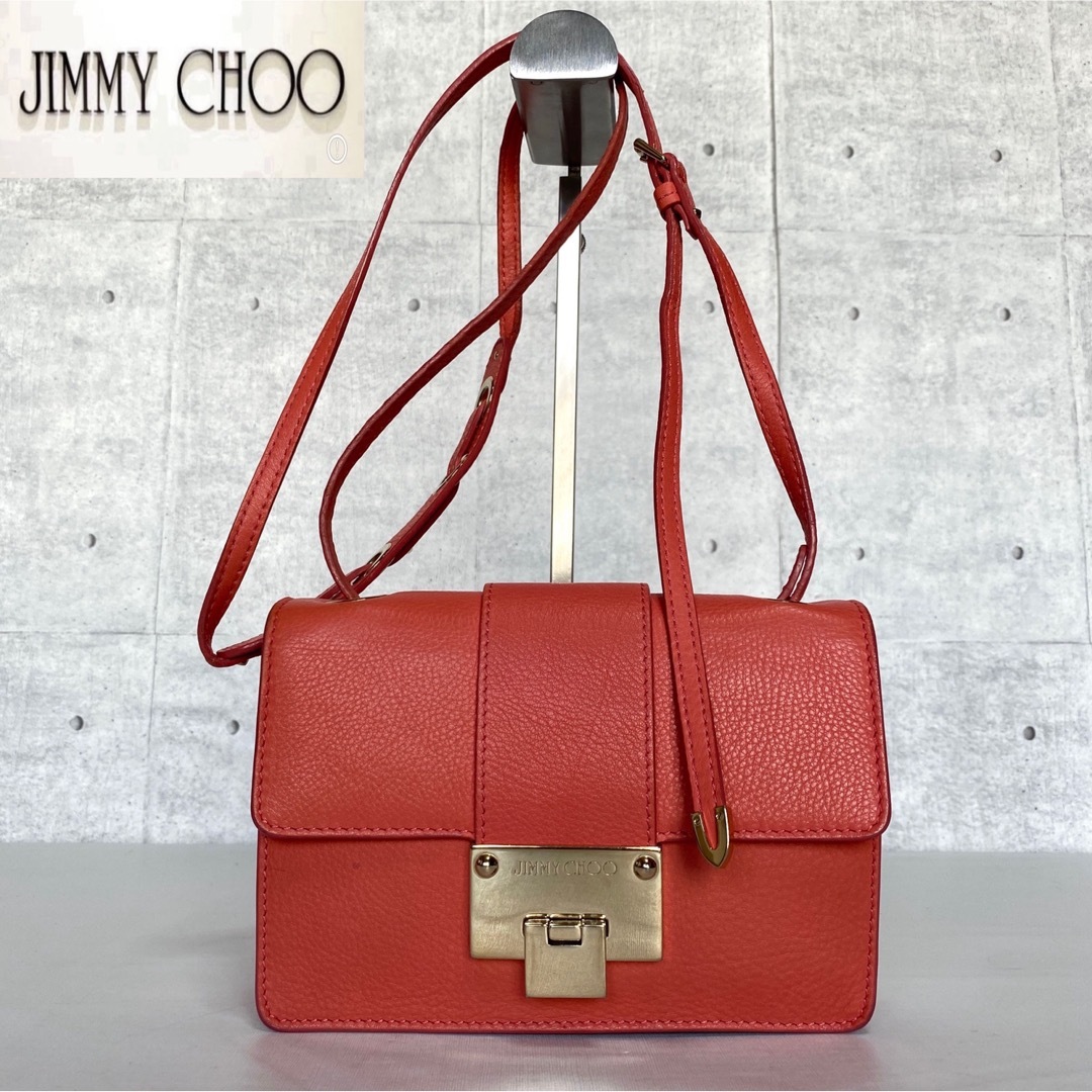 【JIMMY CHOO】ピックレッド系 レザー シルバー金具 ショルダーバッグ