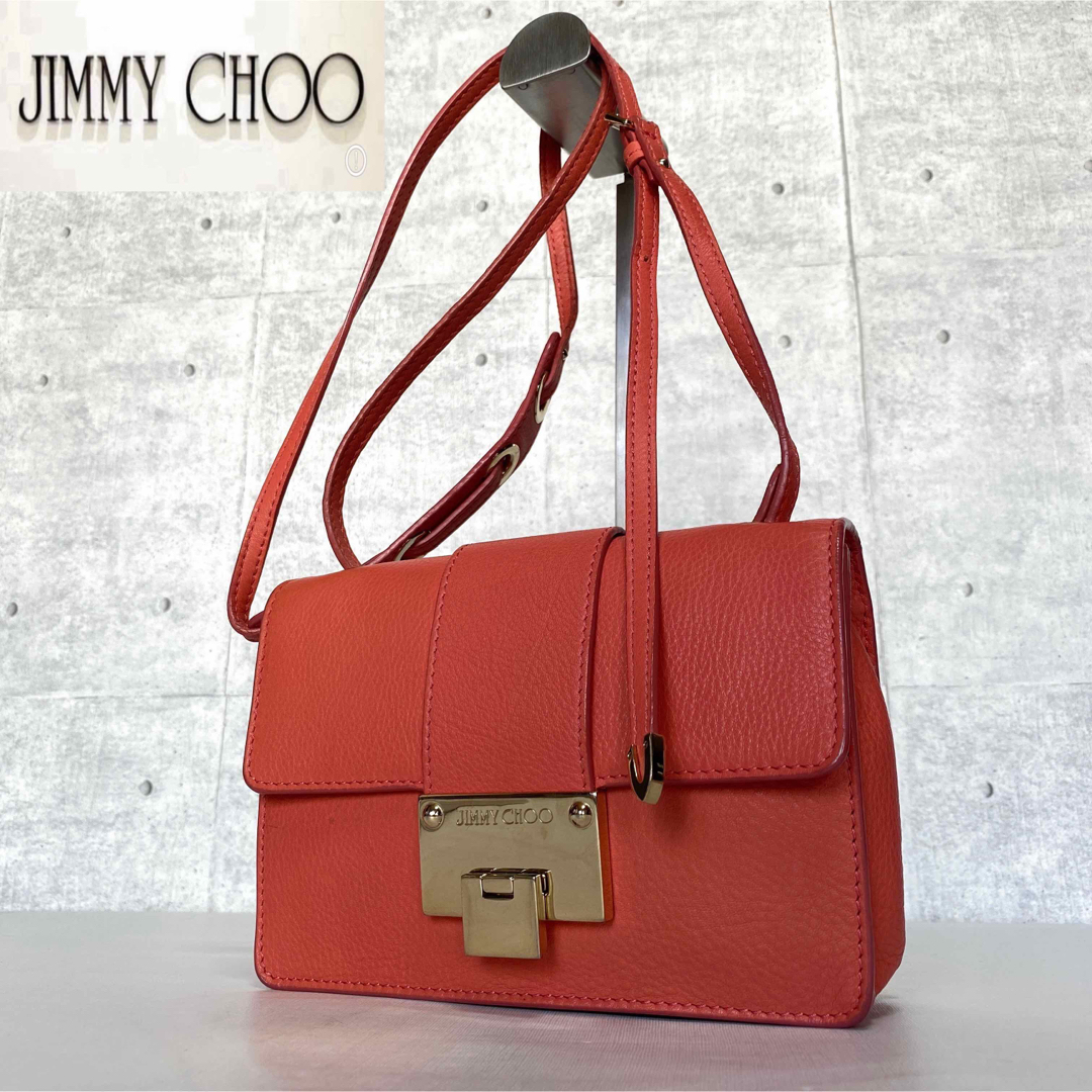 【JIMMY CHOO】ピックレッド系 レザー シルバー金具 ショルダーバッグ 2