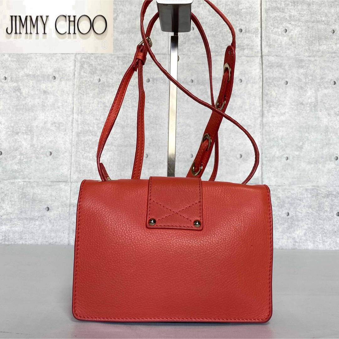 【JIMMY CHOO】ピックレッド系 レザー シルバー金具 ショルダーバッグ