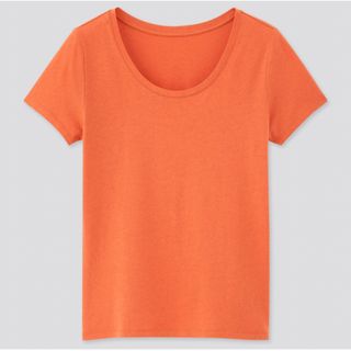 ユニクロ(UNIQLO)の未着用　UNIQLO クルーネックTシャツ　オレンジ　Lサイズ(Tシャツ(半袖/袖なし))