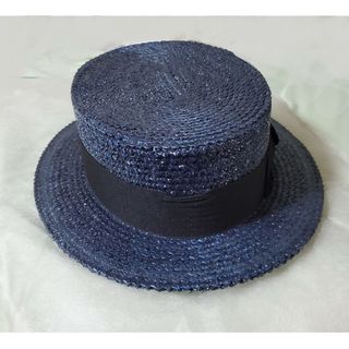 未使用品 TESI HATS CA4LAカンカン帽 高級 上品 ネイビー 紺-