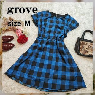 グローブ(grove)のgrove【M】リバーシ　ひざ丈　ワンピース　チェック柄(ひざ丈ワンピース)