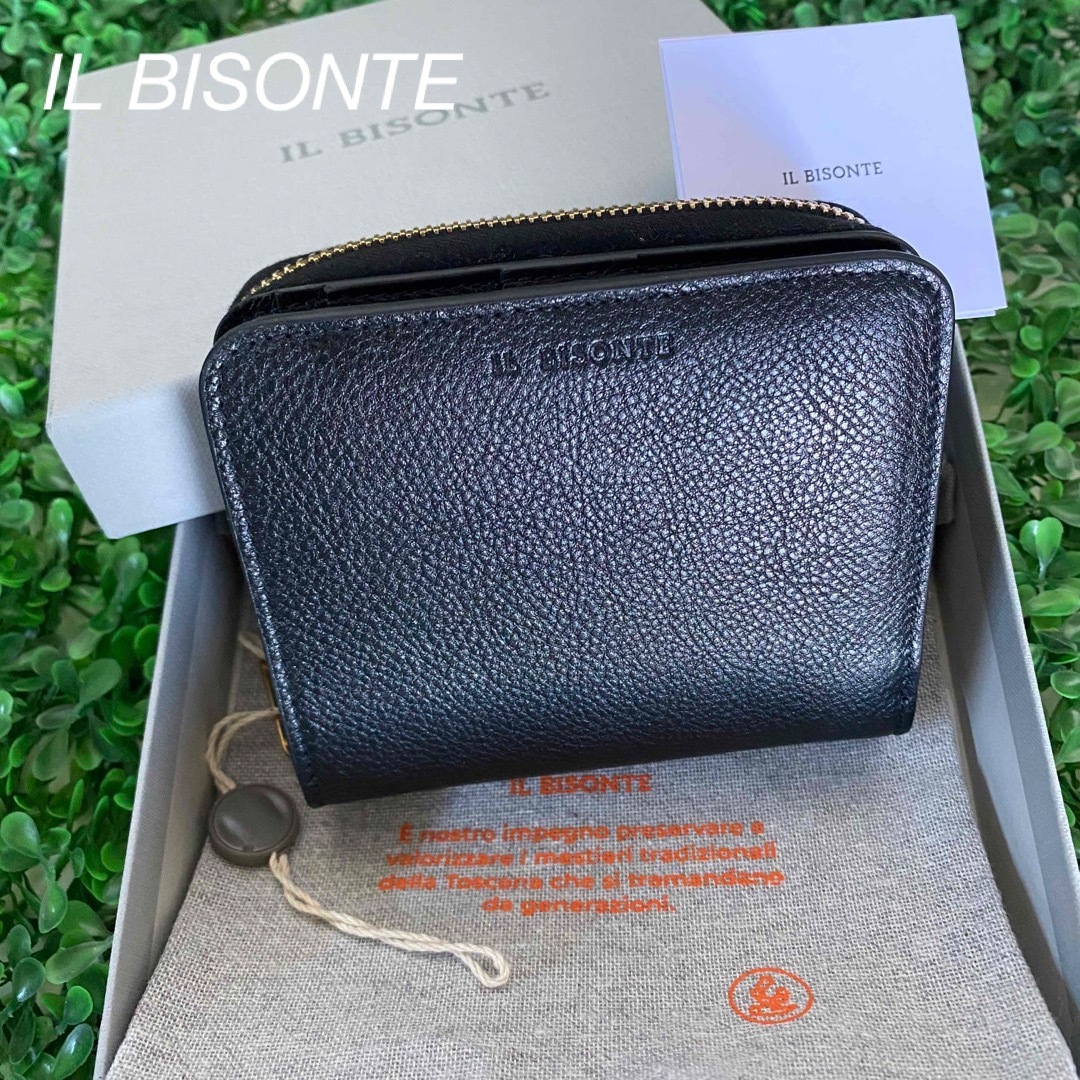イルビゾンテ☆新品 ☆IL BISONTE レザー 折り財布/ブラック 黒-