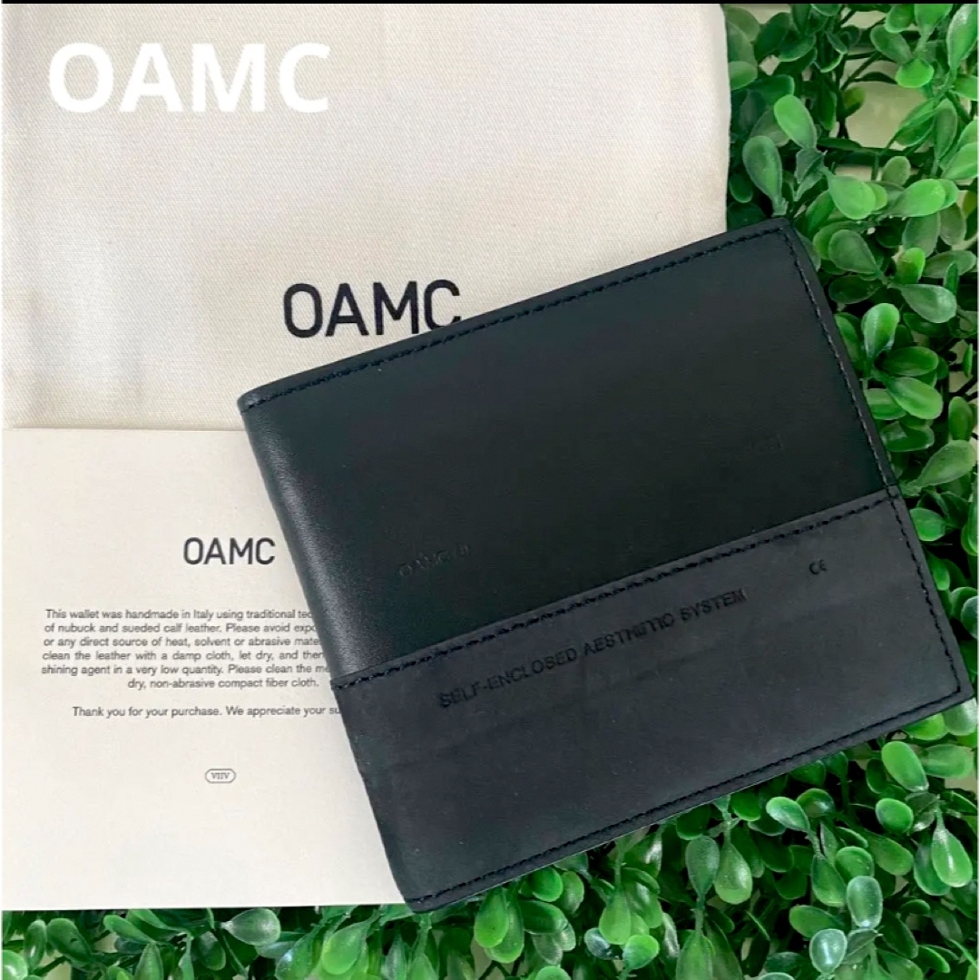 OAMC☆新品☆ オーエーエムシー 二つ折り レザー 財布/ メンズ 黒-