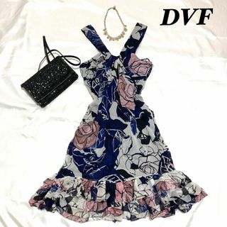 ダイアンフォンファステンバーグ(DIANE von FURSTENBERG)のダイアンフォンファステンバーグ　シルクワンピース　花柄　裾フリル　サイズ0(ひざ丈ワンピース)