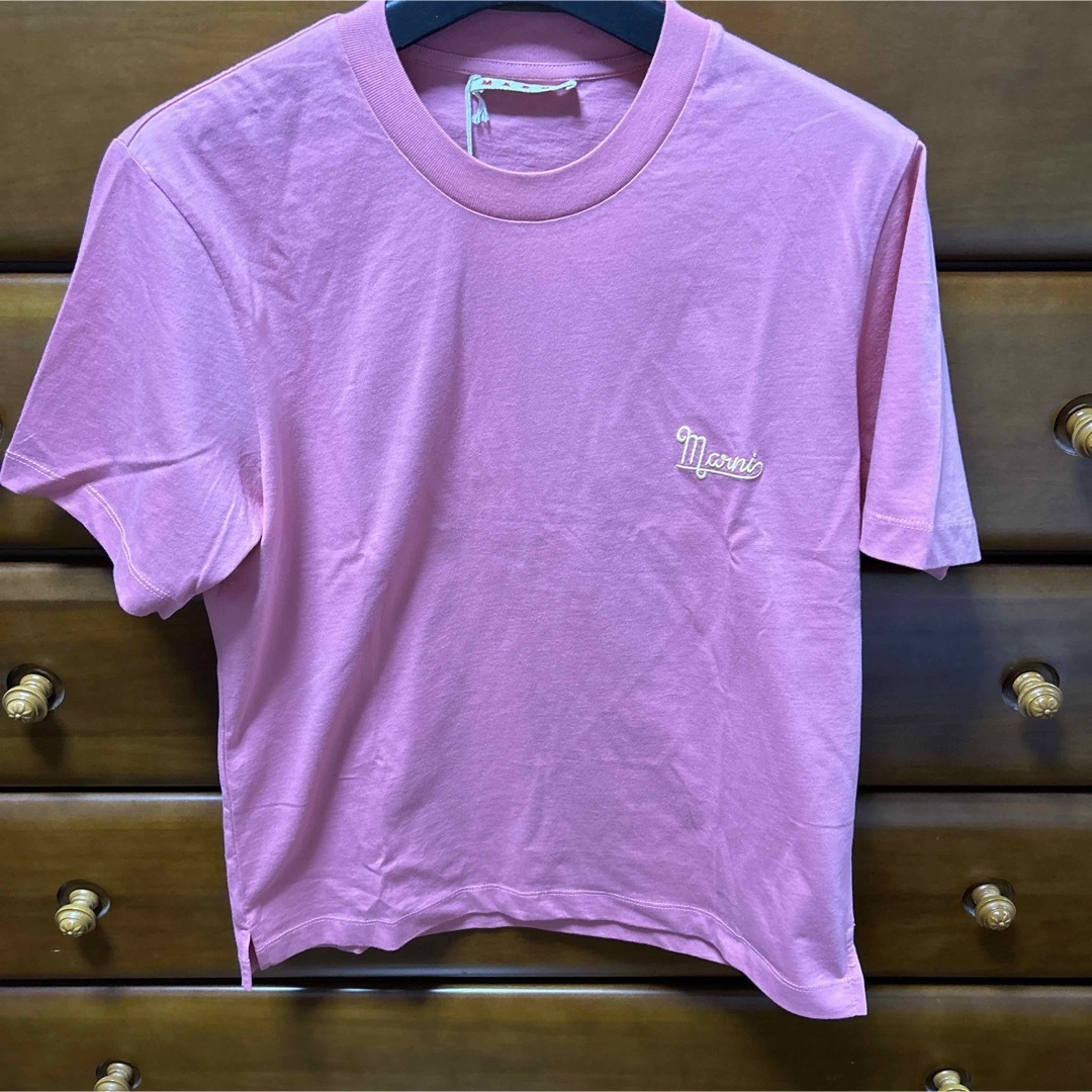 マルニ　ロゴ刺繍　半袖Tシャツ　ピンク　シンプル　marni