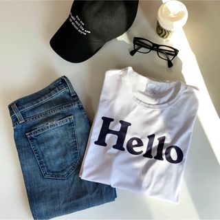 MADISONBLUE - インポート ロゴ Tシャツ HELLO ハロー レディース 白