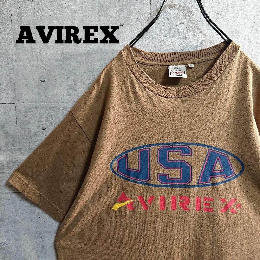 AVIREX(アヴィレックス)の【AVIREX】USA ビッグロゴ ミリタリー 半袖 Tシャツ ベージュ L メンズのトップス(Tシャツ/カットソー(半袖/袖なし))の商品写真