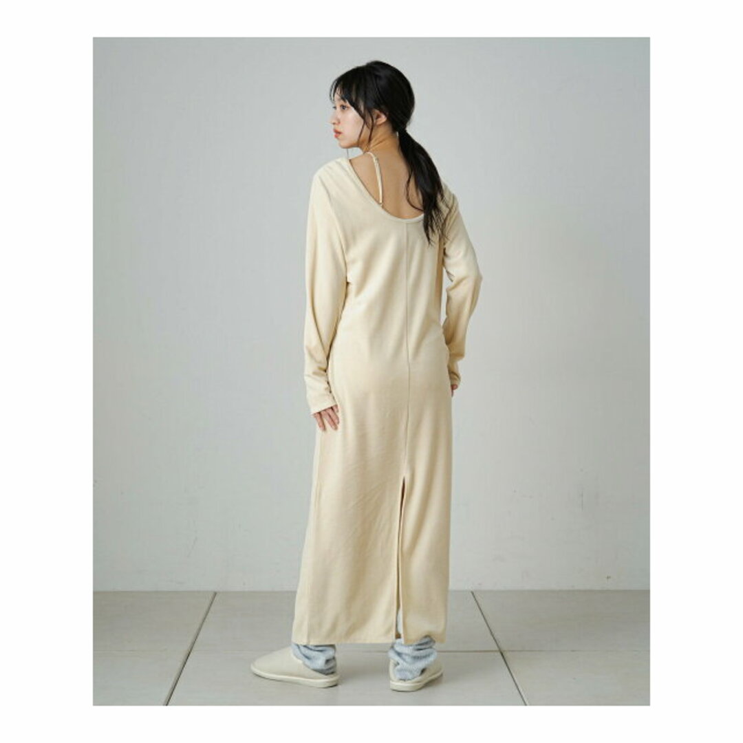 【ベージュ】【earthy_】オーガニックコットンバックシャンベロアワンピース