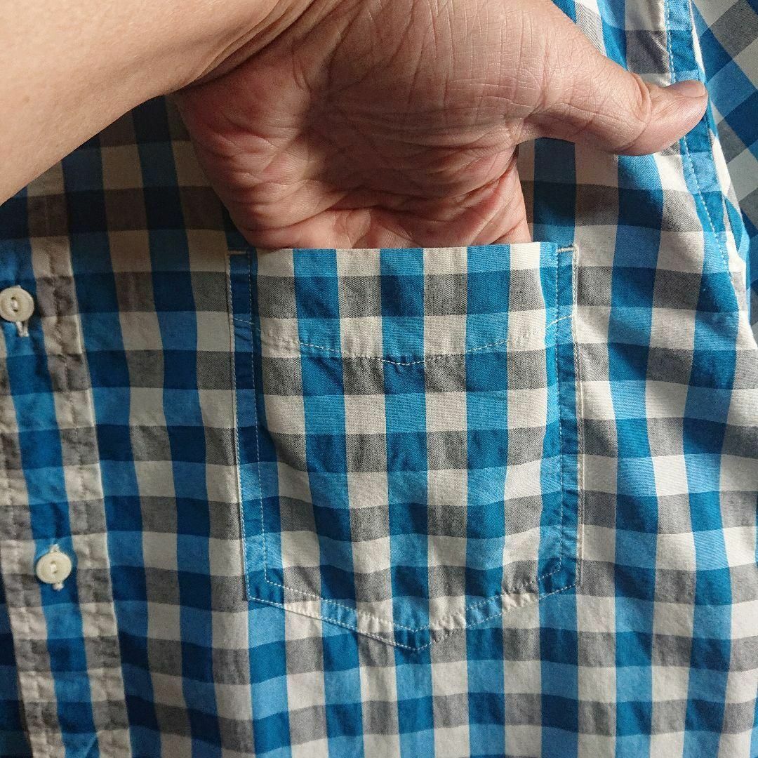 NAUTICA(ノーティカ)の【ノーティカ】 ワンポイント刺繍ロゴ ブロック チェック 半袖 シャツ 青 XL メンズのトップス(シャツ)の商品写真