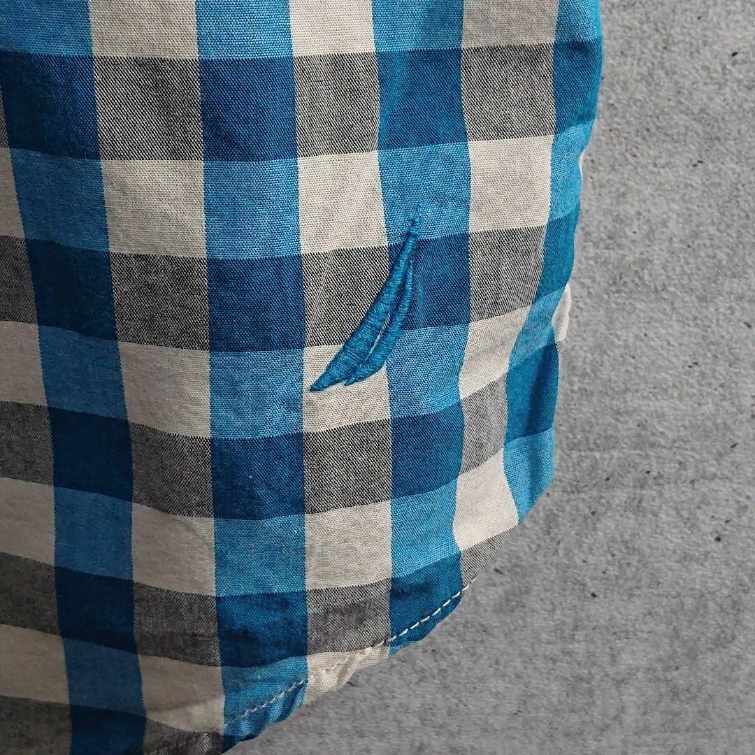 NAUTICA(ノーティカ)の【ノーティカ】 ワンポイント刺繍ロゴ ブロック チェック 半袖 シャツ 青 XL メンズのトップス(シャツ)の商品写真