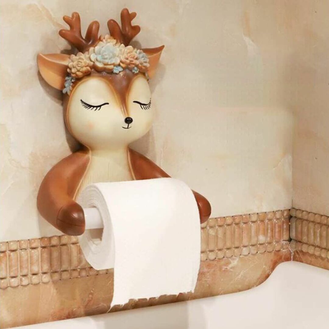 JSKYY 3D鹿トイレットペーパーホルダー、特別なユニークデザイントイレ壁掛け