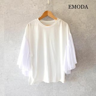 エモダ(EMODA)の極美品 EMODA エモダ プリーツスリーブ ブラウス カットソー 白 F(シャツ/ブラウス(半袖/袖なし))