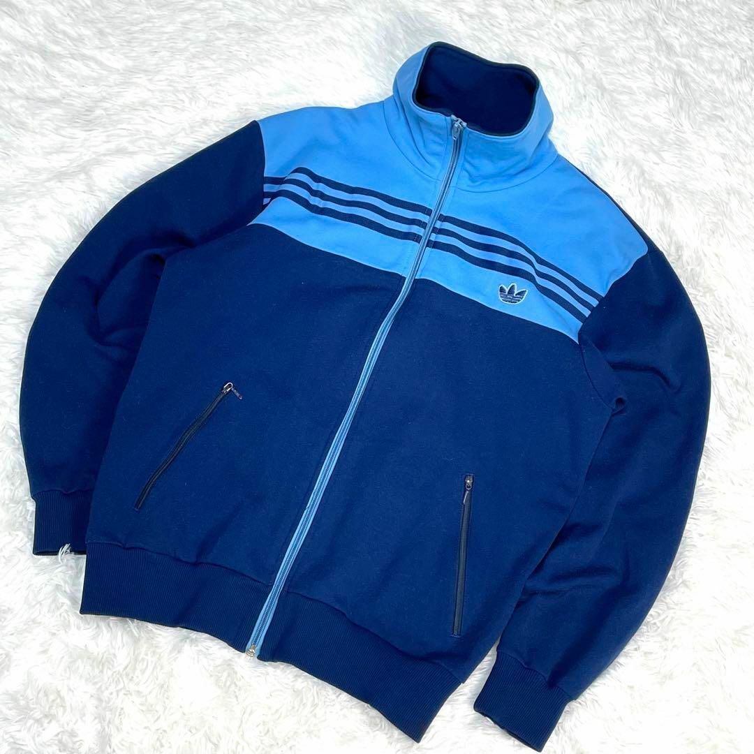 70s 西ドイツ　デサント社製　 adidas　トラックジャケット　紺　ブルー