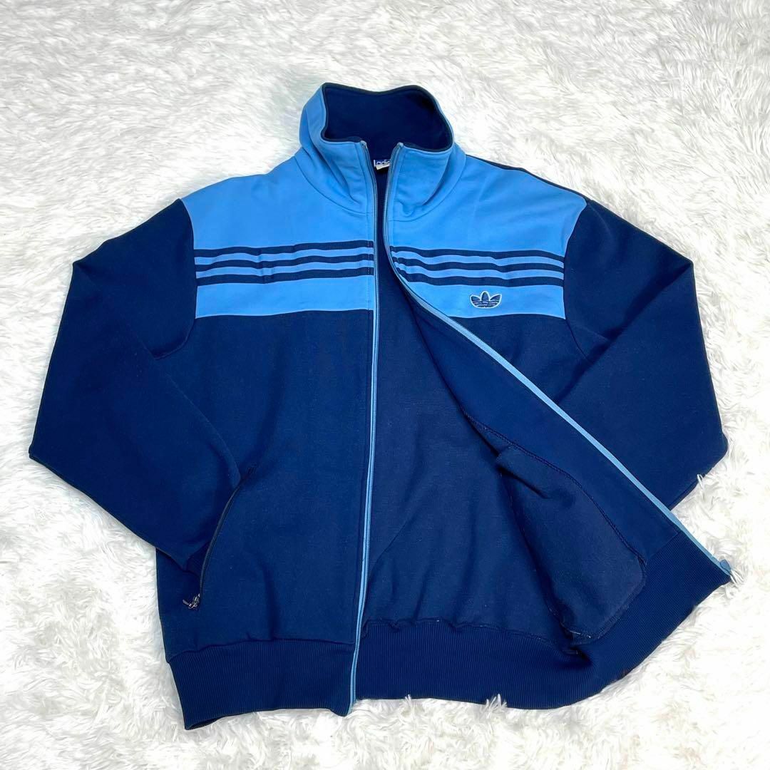 70s 西ドイツ　デサント社製　 adidas　トラックジャケット　紺　ブルー