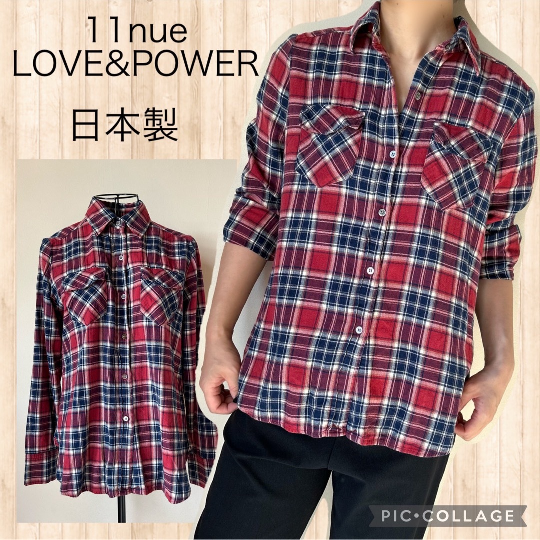 11nue LOVE&POWER ネルシャツ チェック柄 長袖 日本製 綿 | フリマアプリ ラクマ