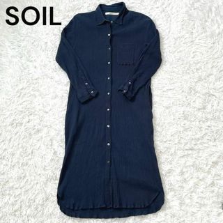 ソイル(SOIL)のSOIL ソイル　シャツ　ワンピース　ネイビー　インド製(ロングワンピース/マキシワンピース)