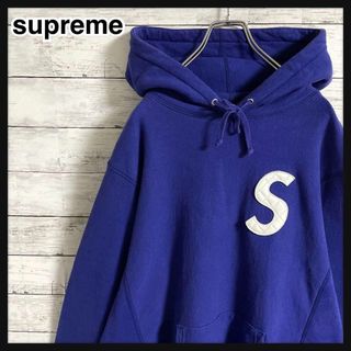 Supreme Sロゴ レザーキルトパーカー フーディ