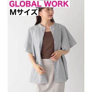 グローバルワーク(GLOBAL WORK)のGLOBAL WORK お手入れらくらくフレンチリネンフリルBL ストライプM(シャツ/ブラウス(半袖/袖なし))