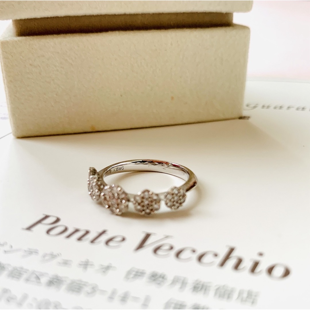 ポンテヴェキオ リング k18 WG Diamondフラワー 保証書付き ポンテヴェキオ リング k18 WG Diamondフラワー 保証書付き